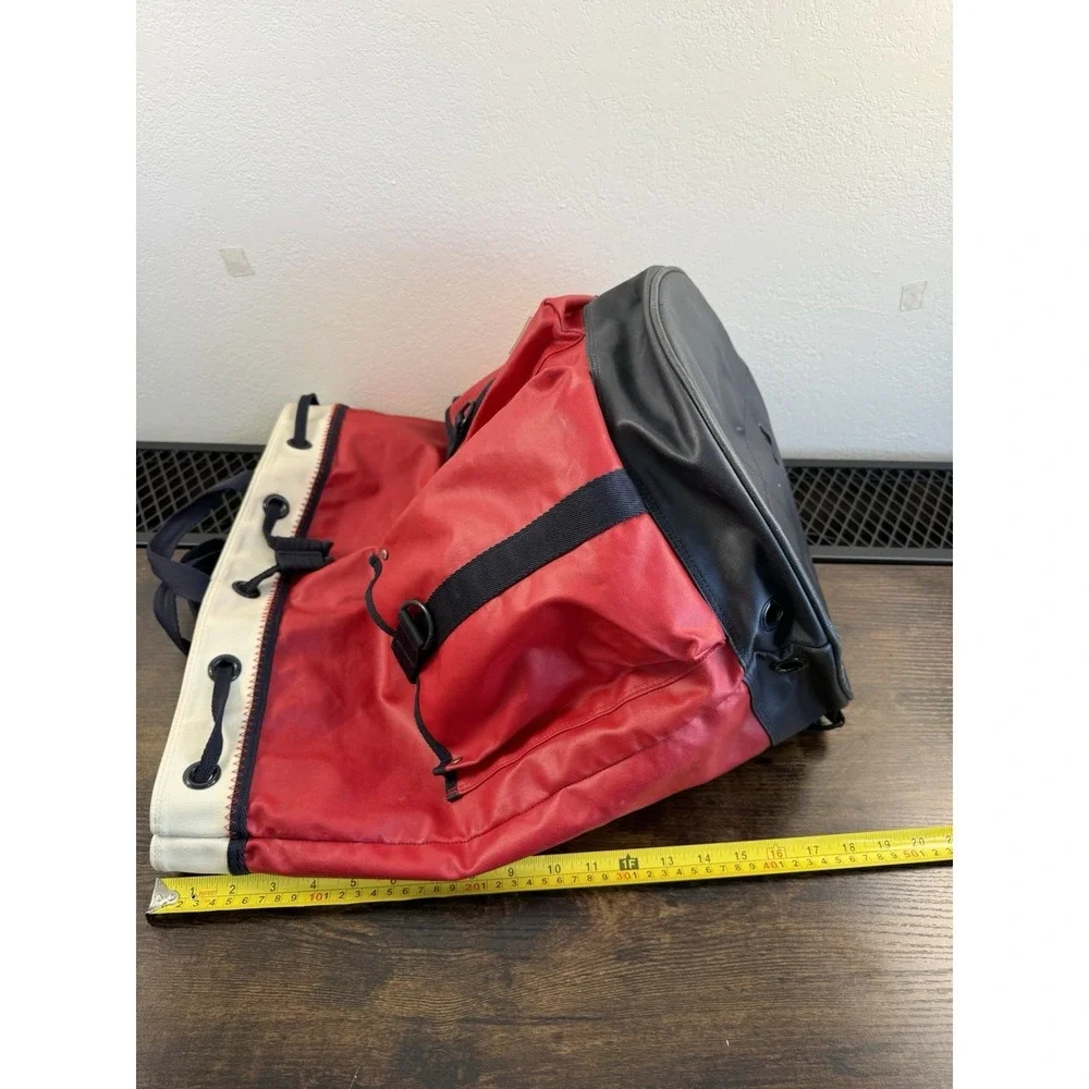 Vintage RARE Tommy Hilfiger Drawstring Backpack Red Navy Canvas Large Duffle Bag